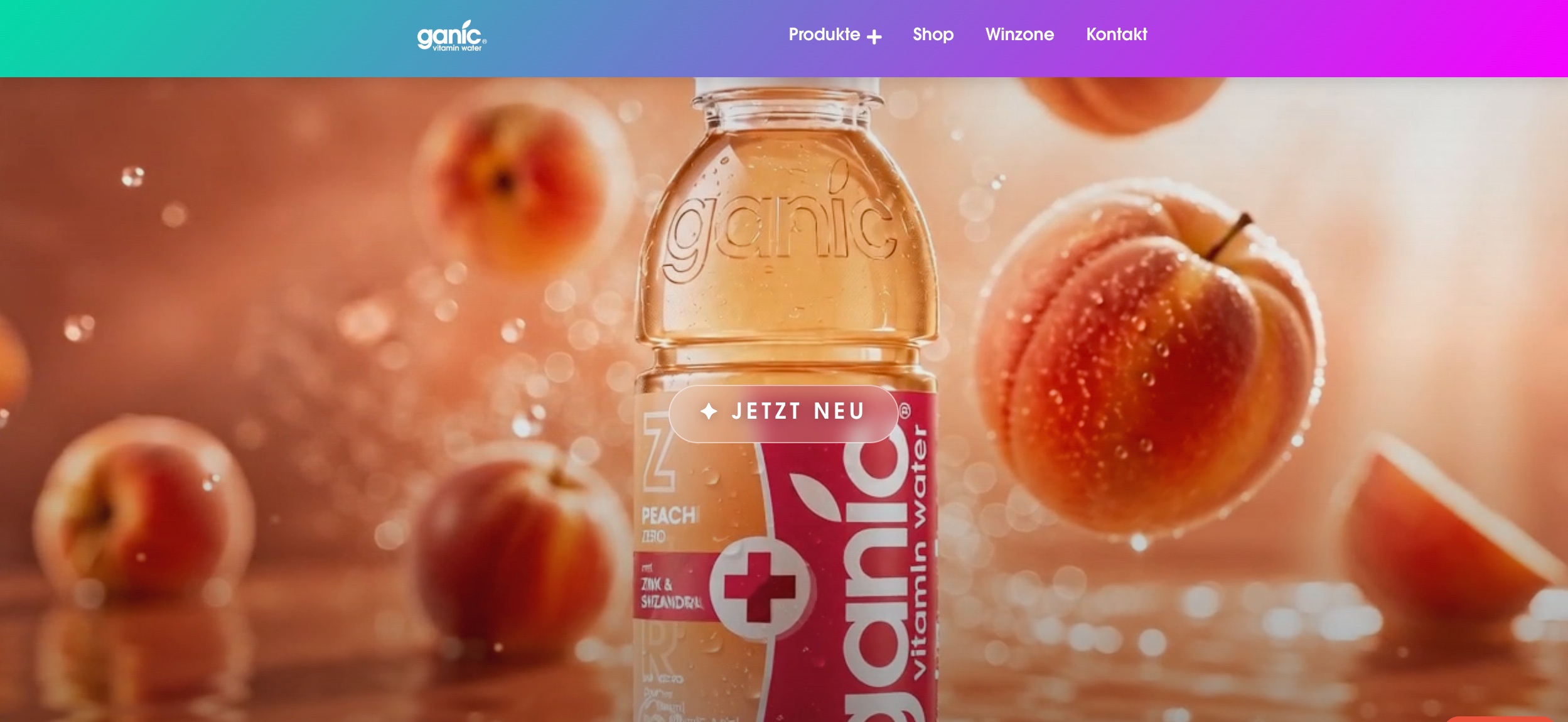 Screenshot der Website Ganic Vitaminwater